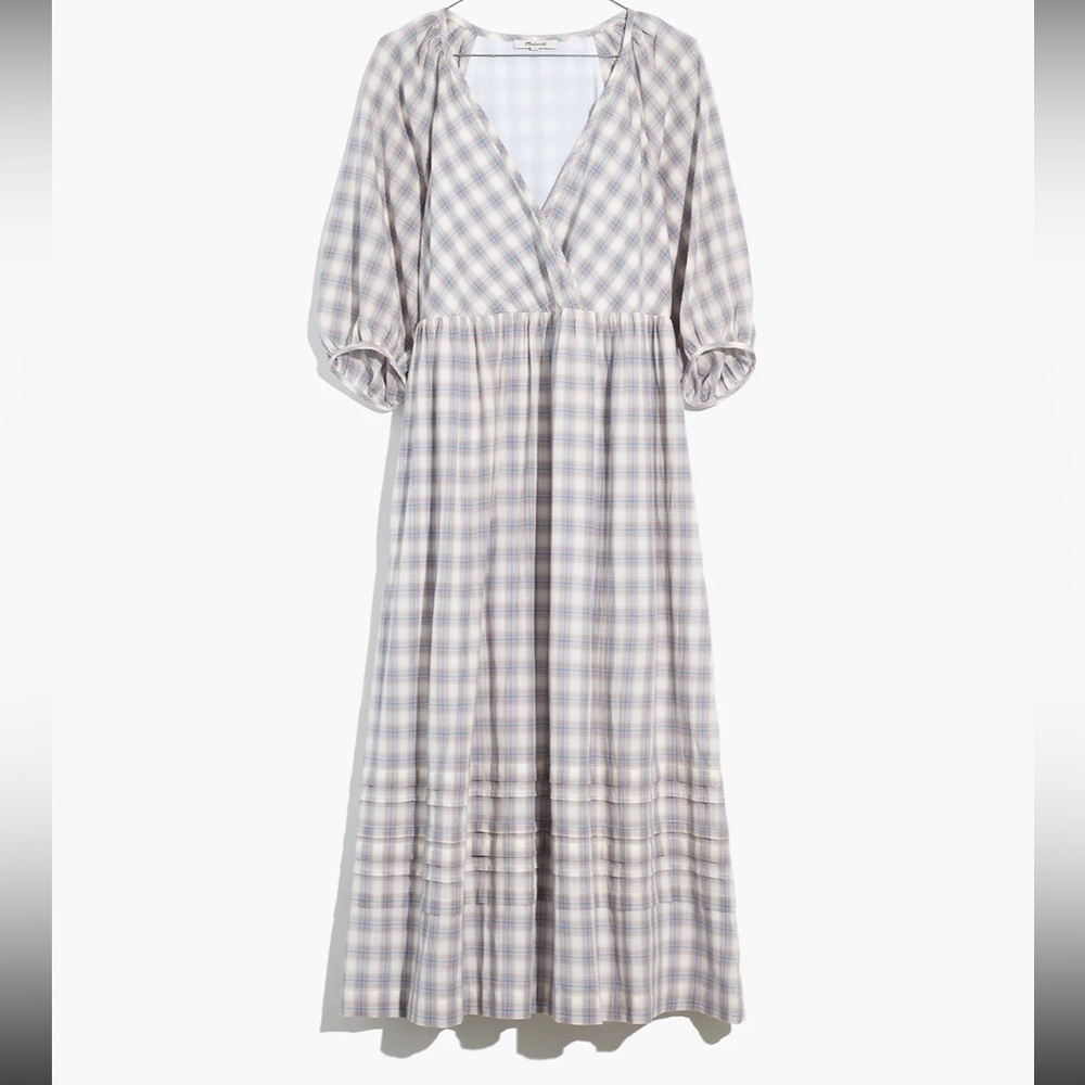 Madewell Marianna Puff-Sleeve Midi Dress in Plaid